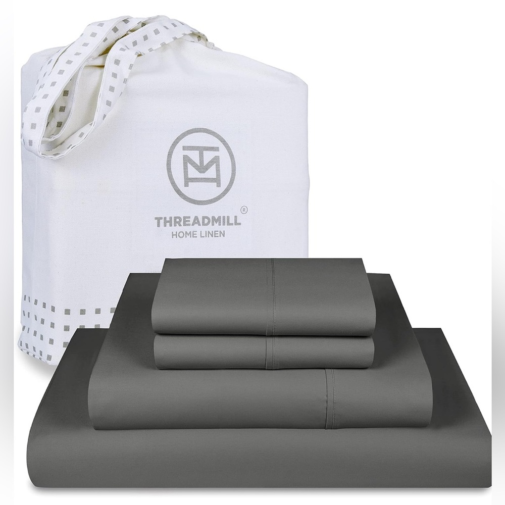 Threadmill 100% Cotton Sheet Set. Queen Size. 1000 Thread Count, Dark Grey. NEW!
